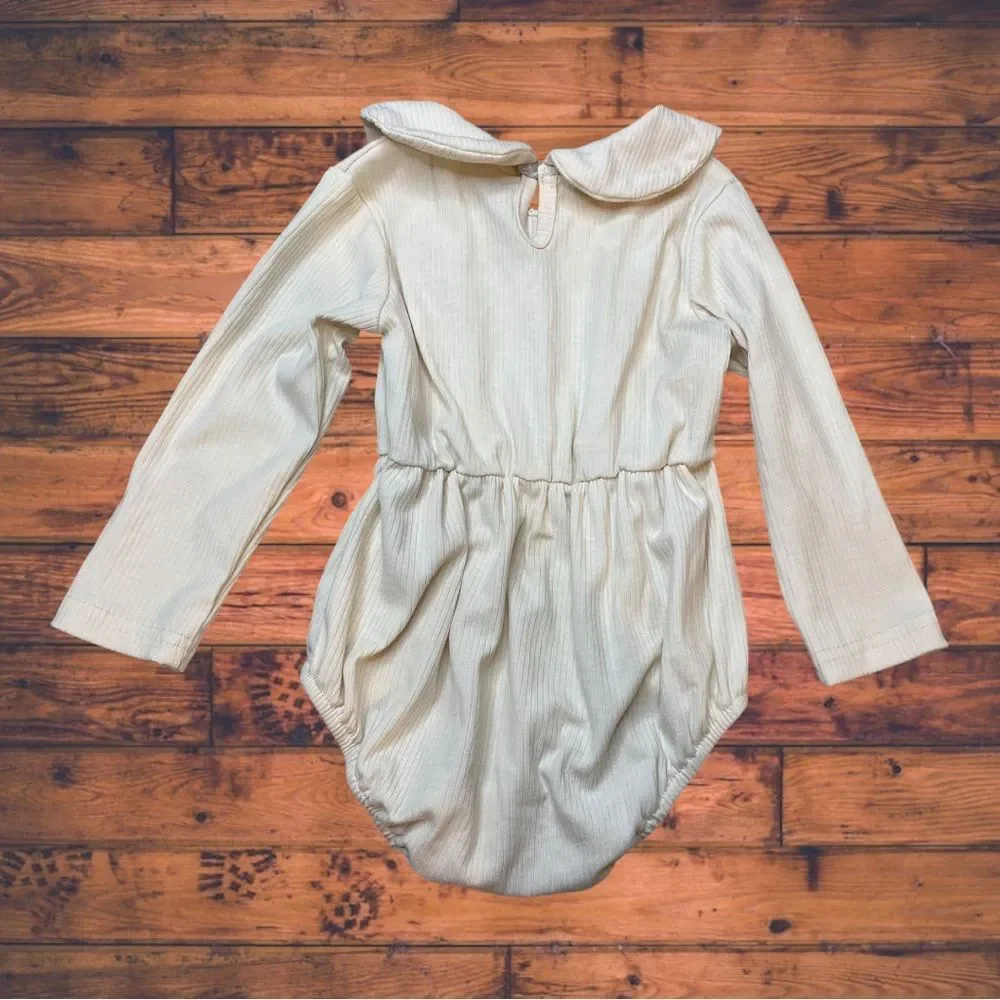 5 for $25🔥Cream Collared‎ Bodysuit Baby Girl Size 80 (9-12 Months)